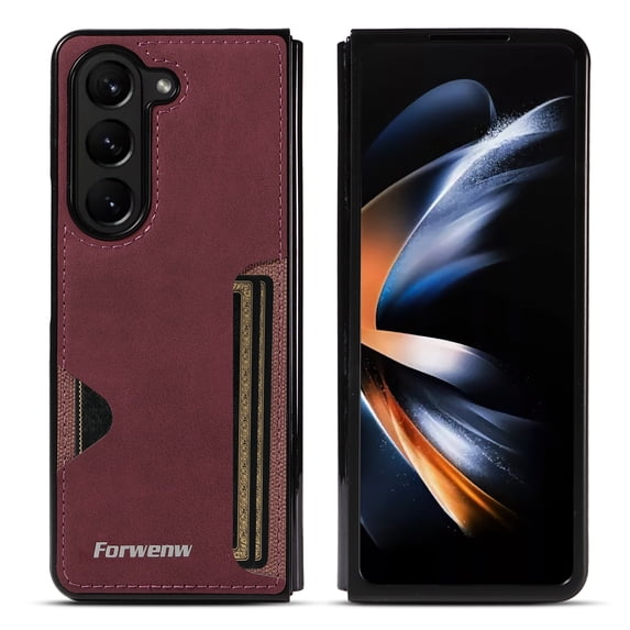 Allytechgroup Galaxy Z Fold5 Case, Premium PU Leather Slim Fit Shockproof Anti-Scratch Bumper Phone Case Cover for Samsung Galaxy Z Fold 5, Winered