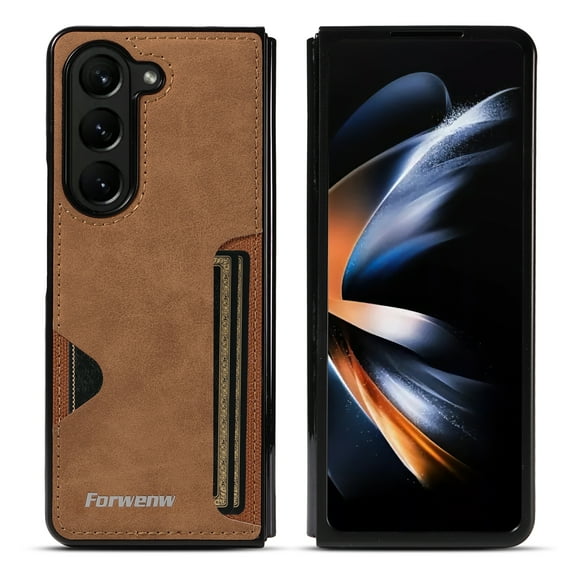 Allytechgroup Galaxy Z Fold6 Case, Premium PU Leather Slim Fit Shockproof Anti-Scratch Bumper Phone Case Cover for Samsung Galaxy Z Fold 6, Brown