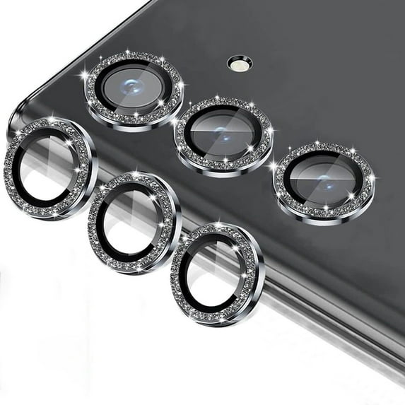 Allytechgroup Glitter Bling Camera Lens Protector for Samsung Galaxy S24+ Plus, Individual Lens Protector Sparkly S24 Plus Camera Cover Ring Clear Tempered Glass 9H Case Friendly, Black