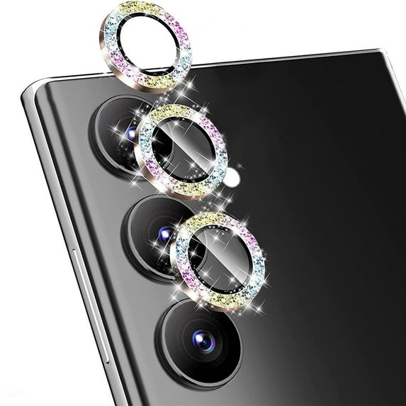 Allytechgroup Glitter Bling Camera Lens Protector for Samsung Galaxy S24+ Plus, Individual Lens Protector Sparkly S24 Plus Camera Cover Ring Clear Tempered Glass 9H Case Friendly, Multicolour
