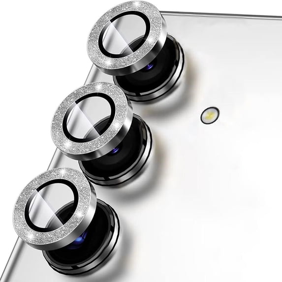 Allytechgroup Glitter Bling Camera Lens Protector for Samsung Galaxy S24+ Plus, Individual Lens Protector Sparkly S24 Plus Camera Cover Ring Clear Tempered Glass 9H Case Friendly, Silver