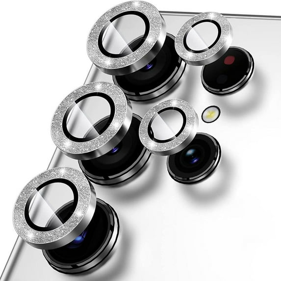 Allytechgroup Glitter Bling Camera Lens Protector for Samsung Galaxy S25 Ultra, Individual Lens Protector Sparkly S25 Ultra Camera Cover Ring Clear Tempered Glass 9H Case Friendly, Silver