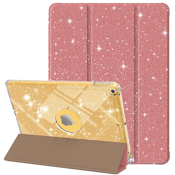 Allytechgroup Glitter Bling Case for Apple iPad 9th 8th 7th Generation 10.2 Inch, Trifold Stand Slim Fit Auto Sleep Wake Anti-Scratch Smart Case for iPad 10.2" 2021/2020/2019, Rosegold