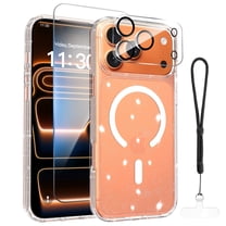 Allytechgroup Glitter Bling Case for Apple iPhone 17 Pro Max with Screen Protector, Camera Lens Protector, Hand Strap, [Compatible with Magsafe] Hard PC Phone Case Cover for Women Girls, Clear
