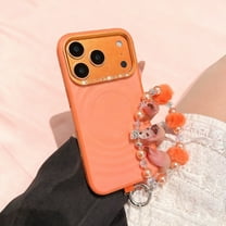 Allytechgroup Glitter Bling Case for Apple iPhone 17 Pro Max for Women Girls, with Stylish Hand Strap Luxury Shockproof Anti-Scratch Slim Fit Shell Cover for iPhone 17 Pro Max, Orange