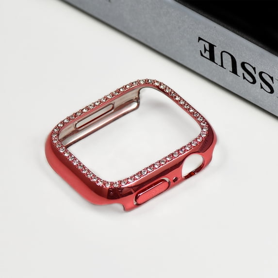 Allytechgroup Glitter Bling Case Compatible with Apple Watch Series 3/2/1 42mm, Stylish Rhinestone Shiny Case Anti-Scratch Protective Watch Cover Case for Women Girls, Red