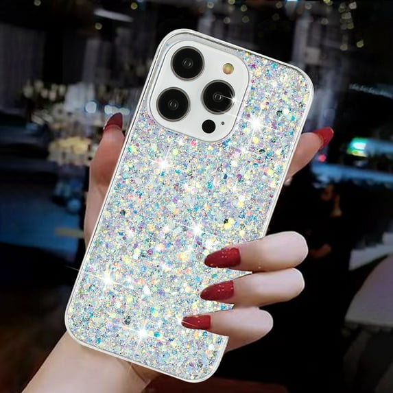 Allytechgroup Glitter Bling Case Compatible with Apple iPhone 13 Pro for Girls Women, Slim Fit Soft TPU Back Cover Anti-Scratch Bumper Shockproof Phone Case for iPhone 13 Pro, White
