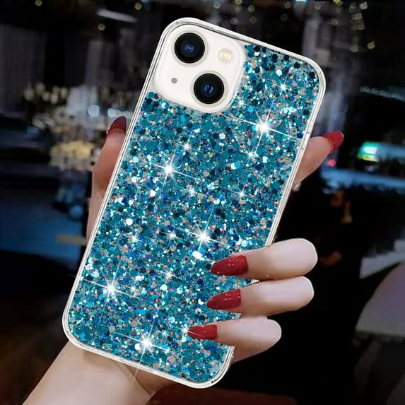 Allytechgroup Glitter Bling Case Compatible with Apple iPhone 14 Plus for Girls Women, Slim Fit Soft TPU Back Cover Anti-Scratch Bumper Shockproof Phone Case for iPhone 14 Plus, Blue