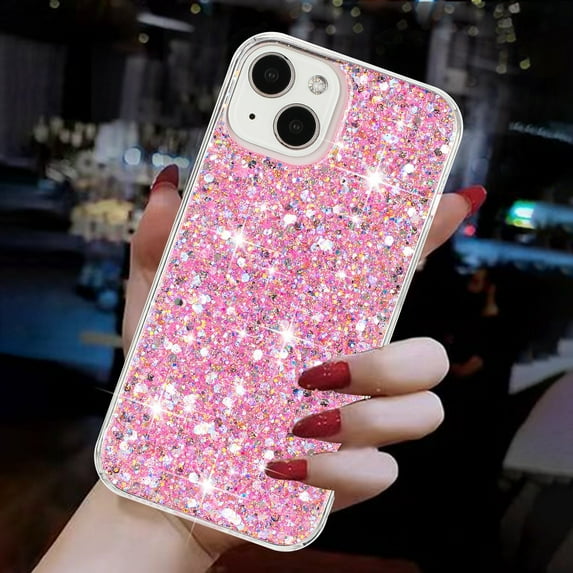 Allytechgroup Glitter Bling Case Compatible with Apple iPhone 14 Plus for Girls Women, Slim Fit Soft TPU Back Cover Anti-Scratch Bumper Shockproof Phone Case for iPhone 14 Plus, Pink