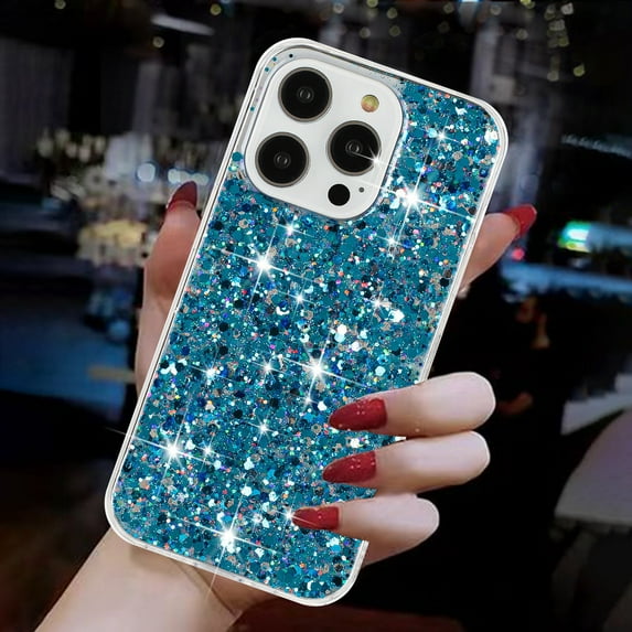Allytechgroup Glitter Bling Case Compatible with Apple iPhone 15 Pro Max for Girls Women, Slim Fit Soft TPU Back Cover Anti-Scratch Bumper Shockproof Phone Case for iPhone 15 Pro Max, Blue