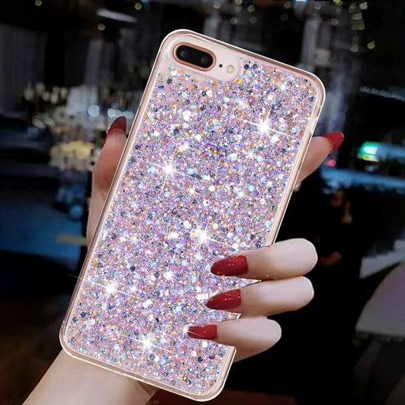 Allytechgroup Glitter Bling Case Compatible with Apple iPhone 8 Plus/ 7 Plus for Girls Women, Slim Fit Soft TPU Back Cover Anti-Scratch Bumper Shockproof Phone Case for iPhone 8 Plus/ 7 Plus, Purple