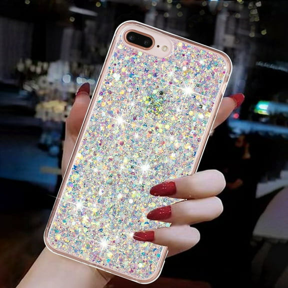 Allytechgroup Glitter Bling Case Compatible with Apple iPhone 8 Plus/ 7 Plus for Girls Women, Slim Fit Soft TPU Back Cover Anti-Scratch Bumper Shockproof Phone Case for iPhone 8 Plus/ 7 Plus, White