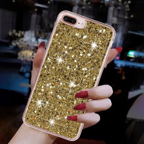 Allytechgroup Glitter Bling Case Compatible with Apple iPhone 8 Plus/ 7 Plus for Girls Women, Slim Fit Soft TPU Back Cover Anti-Scratch Bumper Shockproof Phone Case for iPhone 8 Plus/ 7 Plus, Gold