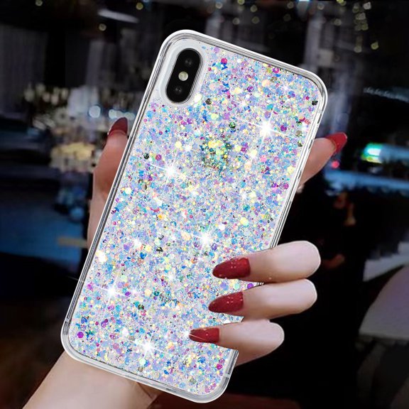 Allytechgroup Glitter Bling Case Compatible with Apple iPhone XR for Girls Women, Slim Fit Soft TPU Back Cover Anti-Scratch Bumper Shockproof Phone Case for iPhone XR, White