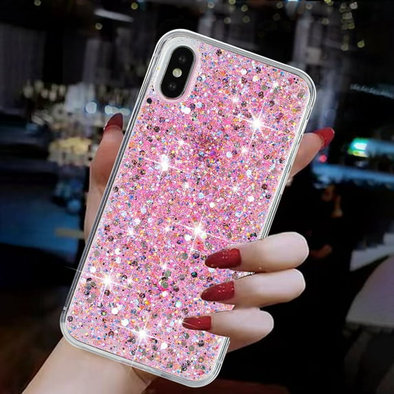 Allytechgroup Glitter Bling Case Compatible with Apple iPhone XS Max for Girls Women, Slim Fit Soft TPU Back Cover Anti-Scratch Bumper Shockproof Phone Case for iPhone XS Max, Pink