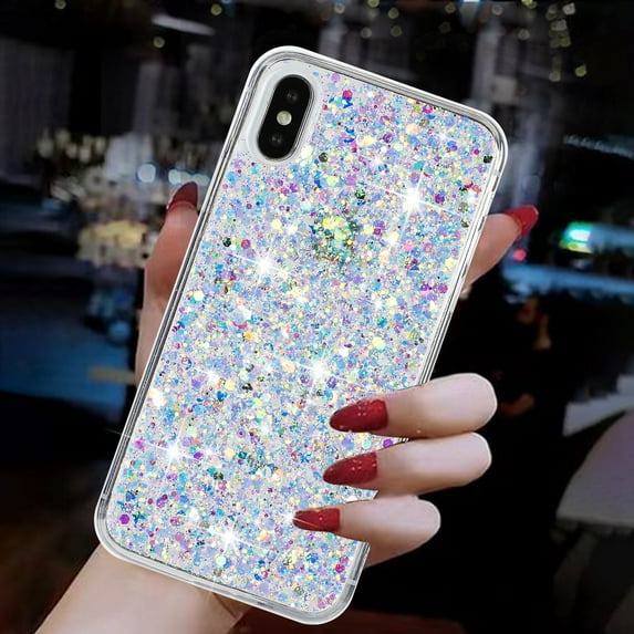 Allytechgroup Glitter Bling Case Compatible with Apple iPhone XS Max for Girls Women, Slim Fit Soft TPU Back Cover Anti-Scratch Bumper Shockproof Phone Case for iPhone XS Max, White