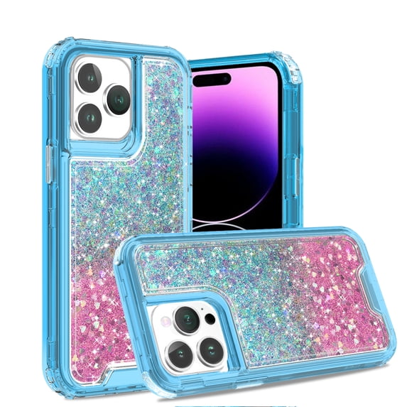 Allytechgroup Glitter Bling Case Cover for Apple iPhone 15 Pro Max, Sparkle Gradient Color Design Drop Protective Bumper Shockproof Anti-Scratch Phone Case for Girls Women, Blue