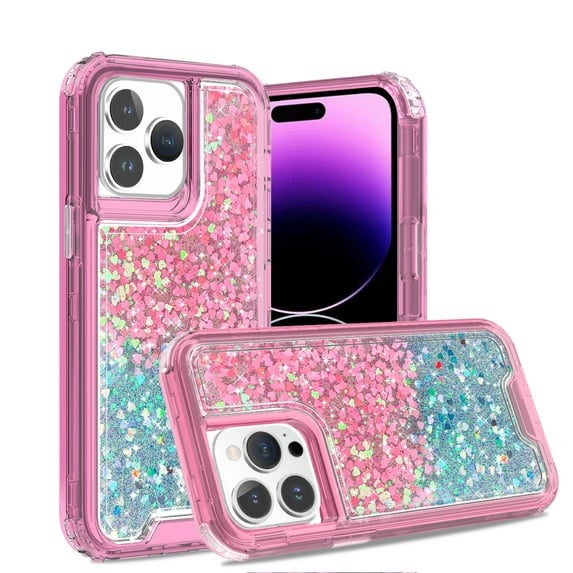 Allytechgroup Glitter Bling Case Cover for Apple iPhone 16 Pro, Sparkle Gradient Color Design Drop Protective Bumper Shockproof Anti-Scratch Phone Case for Girls Women, Pink