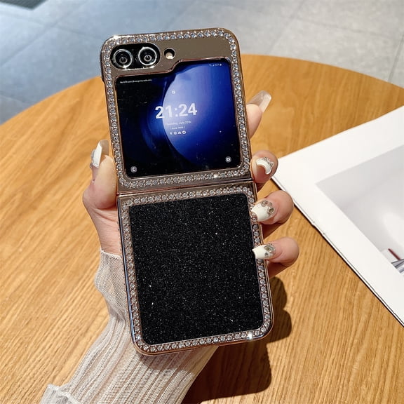 Allytechgroup Glitter Bling Case for Samsung Galaxy Z Flip 6 /Galaxy Z Flip 5 - Slim Fit Luxury Back Cover with Shiny Diamond Anti-Scratch Shockproof Cover Case for Girls Women, Black