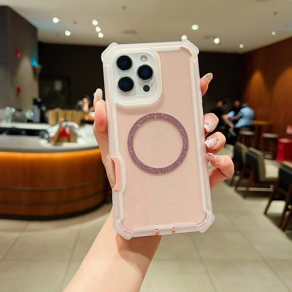 Allytechgroup Glitter Bling Clear Case for Apple iPhone 16 Plus, Stylish Rugged Cover Compatible with Magsafe Anti-Scratch Anti-Yellowing Bumper Shock-Resistant Phone Case for Women Girls, Pink
