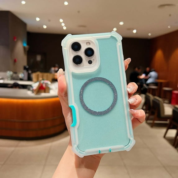 Allytechgroup Glitter Bling Clear Case for Apple iPhone 16 Pro Max, Stylish Rugged Cover Compatible with Magsafe Anti-Scratch Anti-Yellowing Bumper Shock-Resistant Phone Case for Women Girls, Blue