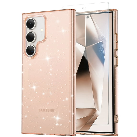 Allytechgroup Glitter Bling Galaxy A16 5G Case with Screen Protector, Slim Fit Transparent Phone Case for Samsung Galaxy A16 5G, Shockproof, Anti-Yellow Cover for Girls Women, Gold