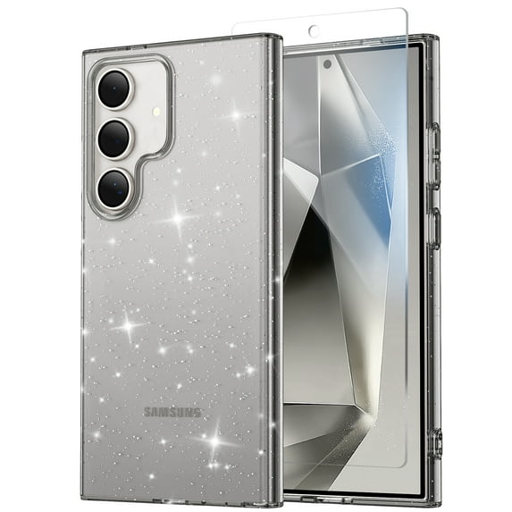 Allytechgroup Glitter Bling Galaxy A16 5G Case with Screen Protector, Slim Fit Transparent Phone Case for Samsung Galaxy A16 5G, Shockproof, Anti-Yellow Cover for Girls Women, Black