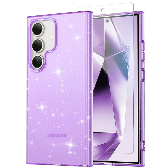 Allytechgroup Glitter Bling Galaxy A16 5G Case with Screen Protector, Slim Fit Transparent Phone Case for Samsung Galaxy A16 5G, Shockproof, Anti-Yellow Cover for Girls Women, Purple