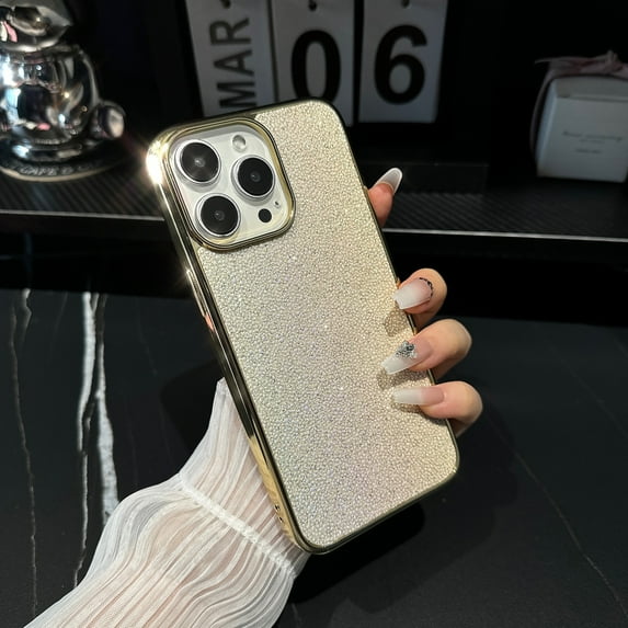 Allytechgroup Glitter Bling Phone Case for Apple iPhone 14 Pro Max, Slim Fit Luxury Bumper Shockproof Anti-Scratch Fashionable Back Cover Case for Girls Women, Gold