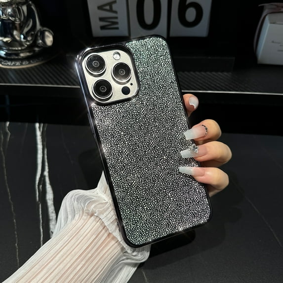 Allytechgroup Glitter Bling Phone Case for Apple iPhone 15 Pro Max, Slim Fit Luxury Bumper Shockproof Anti-Scratch Fashionable Back Cover Case for Girls Women, Black