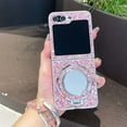 thumbnail image 1 of Allytechgroup Glitter Bling Phone Case for Samsung Galaxy Z Flip 7, Lightweight PC+TPU Back Cover with Mirror, Magnetic Kickstand Wireless Charging Anti-Scratch Protection,Pink, 1 of 7