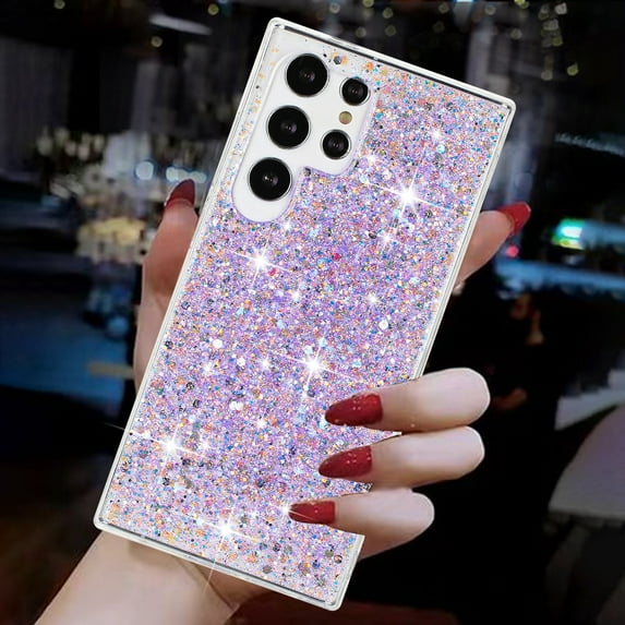 Allytechgroup Glitter Bling Phone Case for Samsung Galaxy S24 Ultra, Slim Fit Shockproof Anti-Scratch Perfect Phone Case for Girls and Women, Purple