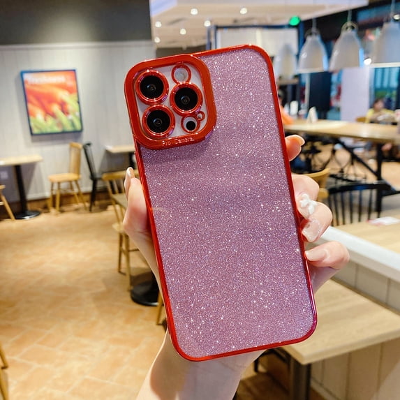 Allytechgroup Glitter Case Compatible with iPhone 15 Plus, Soft TPU Lightweight Slim Stylish Bling Clear Case for Women Girl, Shockproof Camera Protective Case for iPhone 15 Plus - Red