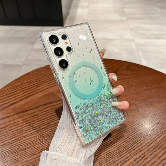 Allytechgroup Glitter Case for Samsung Galaxy S22 Plus, Sparkle Magnetic Case Support Wireless Charging Slim Lightweight Shockproof Anti-Scratch Back Protective Phone Cover for Women Men, Green