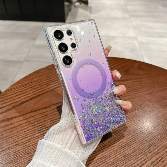 Allytechgroup Glitter Case for Samsung Galaxy S22 Plus, Sparkle Magnetic Case Support Wireless Charging Slim Lightweight Shockproof Anti-Scratch Back Protective Phone Cover for Women Men, Purple