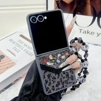 Allytechgroup Glitter Case for Samsung Galaxy Z Flip 4, Built-in Bling Sparkly Diamond Rhinestones Wrist Strap Slim Lightweight Non-Slip Shockproof Protective Back Cover for Women Girls, Black
