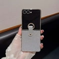 thumbnail image 1 of Allytechgroup Glitter Case for Samsung Galaxy Z Flip 6/ Z Flip 7 FE, Lightweight Shock-Absorbent Protective Case with Built-in Grip Ring Anti-Scratch Hard PC PU Leather Shockproof Cover, Silver, 1 of 7