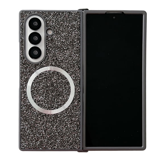 Allytechgroup Glitter Case for Samsung Galaxy Z Fold 3, Sparkly Shockproof Non-Slip Back Cover with Magnetic Ring Support Wireless Charging PC+TPU Anti-Scratch Protective Case for Women Girls, Gray