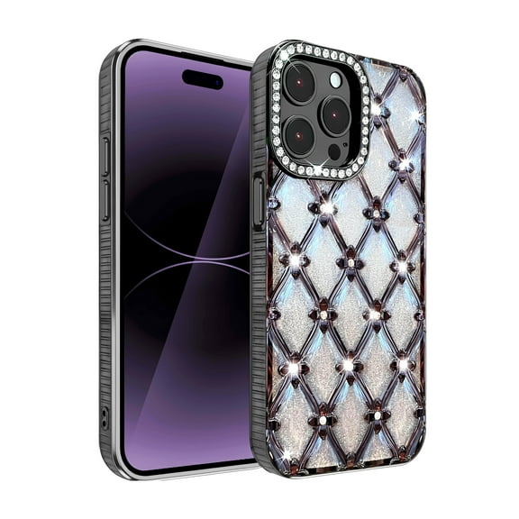 Allytechgroup Glitter Case for iPhone 15 Plus, Slim Lightweight Hard PC Rugged with Bling Sparkly Diamond Rhinestones Anti-Fingerprint Non-Slip Shockproof Back Cover for iPhone 15 Plus, Black