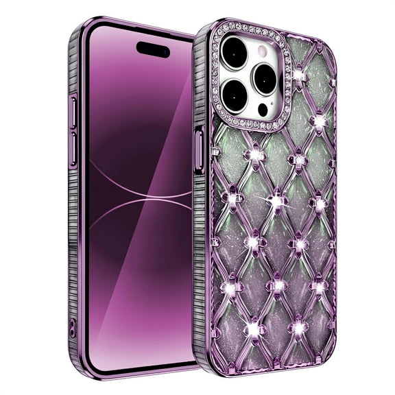 Allytechgroup Glitter Case for iPhone 15 Plus, Slim Lightweight Hard PC Rugged with Bling Sparkly Diamond Rhinestones Anti-Fingerprint Non-Slip Shockproof Back Cover for iPhone 15 Plus, Purple