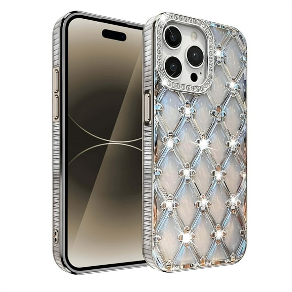 Allytechgroup Glitter Case for iPhone 15 Plus, Slim Lightweight Hard PC Rugged with Bling Sparkly Diamond Rhinestones Anti-Fingerprint Non-Slip Shockproof Back Cover for iPhone 15 Plus, Silver