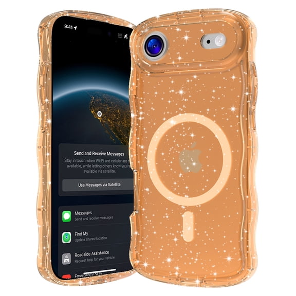 Allytechgroup Glitter Case for iPhone Air, [Compatible with Magsafe] Screen & Camera Defense Curly Wave Frame Non-Slip Shockproof Protective Magnetic Back Cover Bumper for Women Girls, Gold