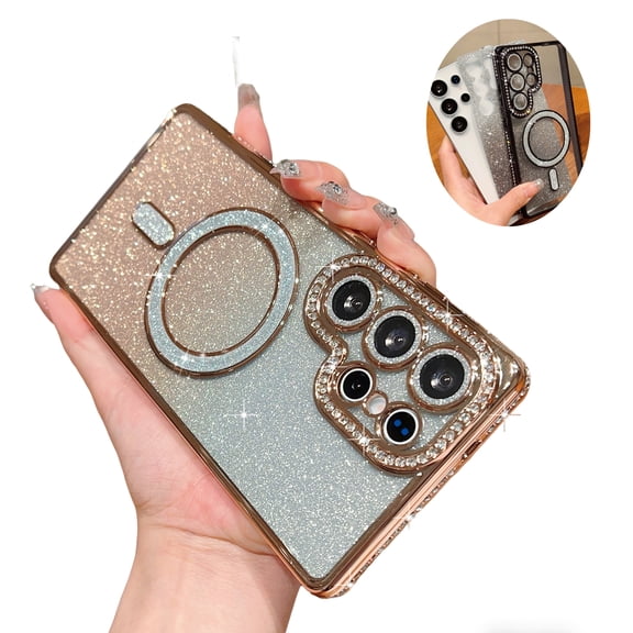 Allytechgroup Glitter Magnetic Case for Samsung Galaxy S26 Ultra, Rhinestone Camera Lens Protector Slim Sparkle Cover for Women Girls
