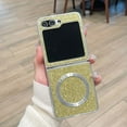 thumbnail image 1 of Allytechgroup Glitter Samsung Galaxy Z Flip 5 Case, PC+TPU Wireless Charging Anti-Scratch & Magnetic Back Cover Shell Lightweight Stylish Phone Case for Samsung Galaxy Z Flip 5, Gold, 1 of 6