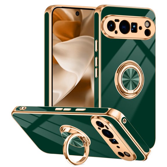 Allytechgroup For Google Pixel 10 / 10 Pro Case, Ring Holder Kickstand Magnetic Back Cover Support Car Mount Bumper Shockproof Anti-Scratch Phone Case for Google Pixel 10 / 10 Pro, Darkgreen