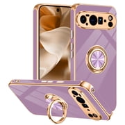 Allytechgroup For Google Pixel 10 / 10 Pro Case, Ring Holder Kickstand Magnetic Back Cover Support Car Mount Bumper Shockproof Anti-Scratch Phone Case for Google Pixel 10 / 10 Pro, Lightpurple