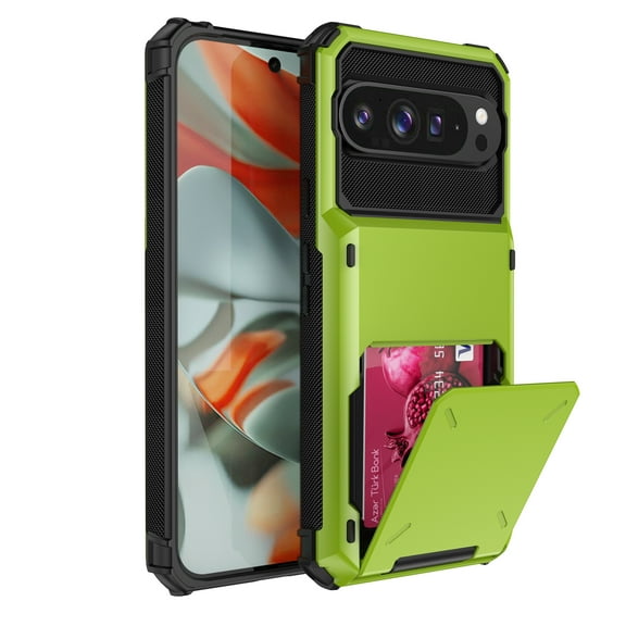 Allytechgroup for Google Pixel 10 Pro XL Case with Cards Holder, Slim Lightweight Hybrid TPU PC Rugged Shockproof Anti-Scratch Protection Phone Case Bumper for Google Pixel 10 Pro XL, Green