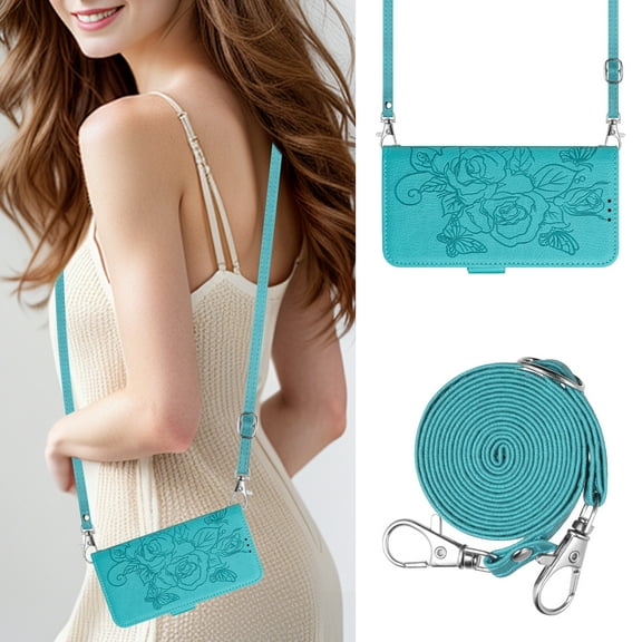 Allytechgroup for Google Pixel 10 Pro XL Case with Credit Card Slot, Built-in Shoulder Strap RFID Blocking PU Leather Flip Wallet Case Shockproof Back Cover for Google Pixel 10 Pro XL, Blue