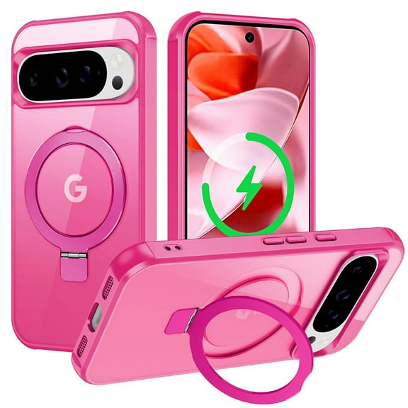 Allytechgroup for Google Pixel 10 Pro XL Case, [Magnetic Invisible Stand] [Compatible with MagSafe] [Military Grade Drop Protection] Slim Frosted Translucent Back Shockproof Protective Cover,Rose