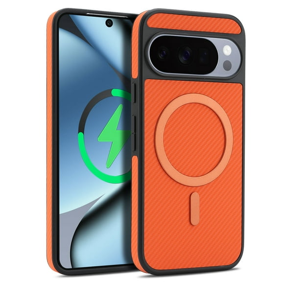 Allytechgroup for Google Pixel 10 Pro XL Case, Magnetic PC+TPU Protective Case with Anti-Scratch Shock-Absorbent Non-Slip Grip and Wireless-Charging Friendly for Google Pixel 10 Pro XL, Orange